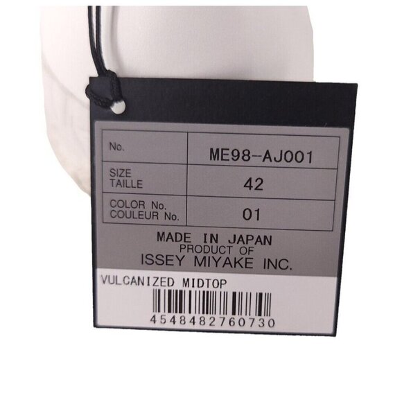 Issey Miyake Men White Vulcanized Mid-Top Sneakers 42 9 New - Picture 6 of 15